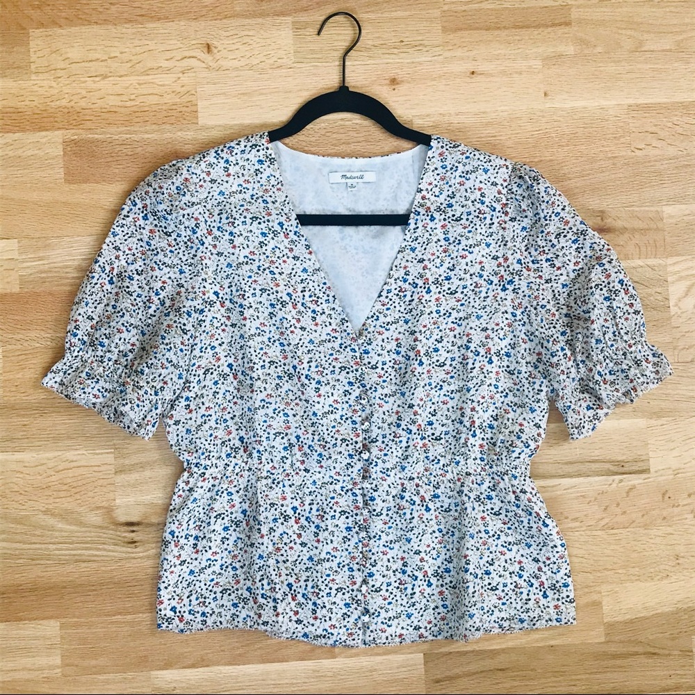 Madewell Silk V-Neck Peplum Popover (M)
